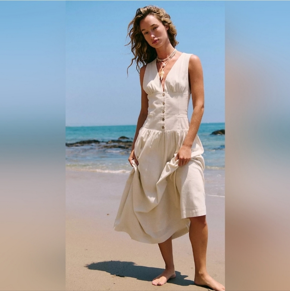 Free People Cream Sleeveless Beach Dress